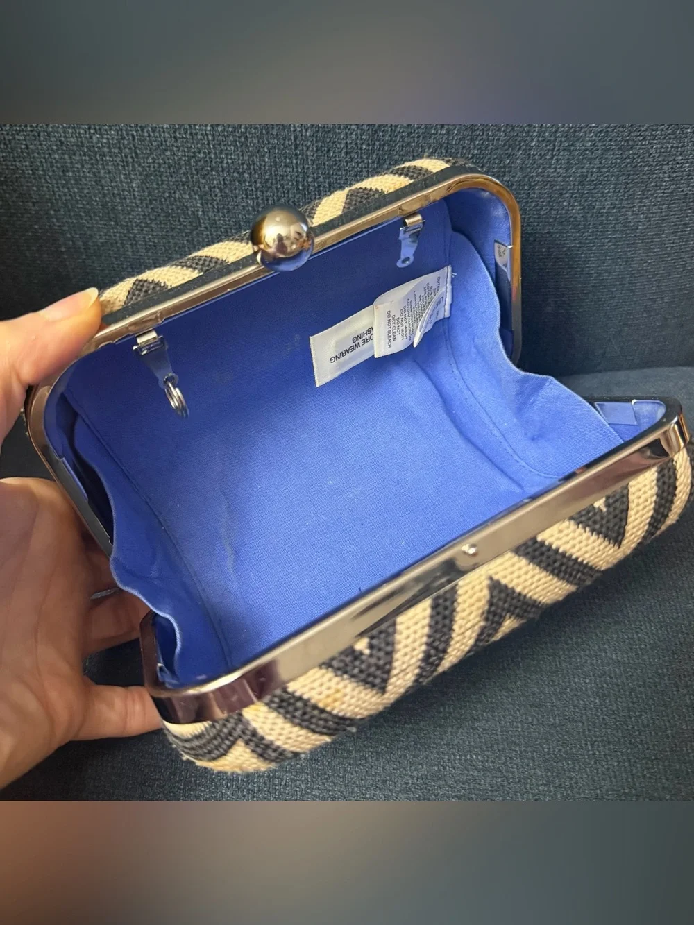 Ann Taylor LOFT Chevron Weave Box Clutch – Black & White Minaudière